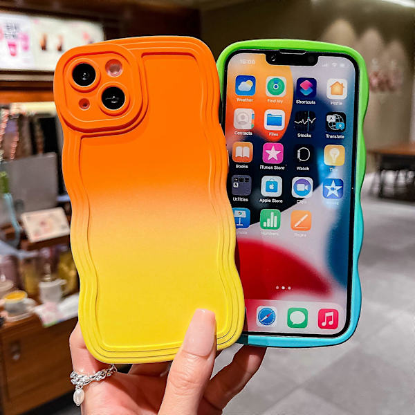 Gradient Solid Färg Lockigt Vågmönster Mjukt Kompatibelt med iPhone Skal (Marinblå, iPhone 14)
