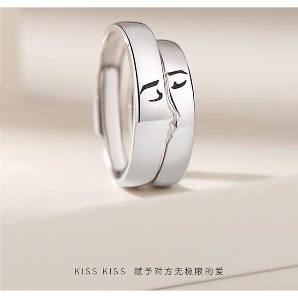 Wabjtam One Kiss Engagement S925 Ring för män och kvinnor justerbara parringar