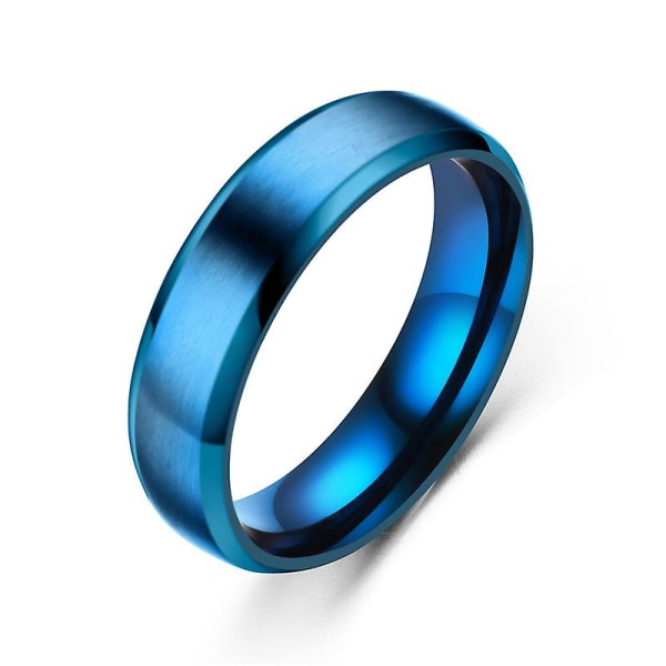 Ring for menn kvinner gutter matt polert finish skråkant forlovelse bryllup band ring komfort passform smykker gave 6 mm blå 8