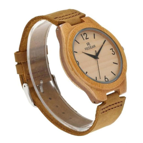 Bambu watch med läderrem, japanskt kvartsverk