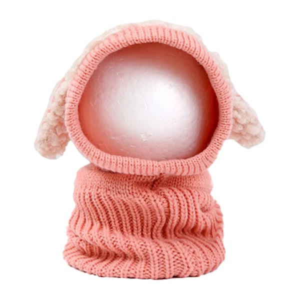 Vinter Baby Hat Scarf Set, Plain Knitted Hat Scarf Hat Cartoons, (Rosa)