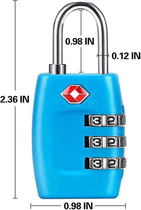 Resväskor Lås (4-pack) - 3-siffrig Kombinationslås - Godkänd Reselås för Resväskor & Bagage (blå)