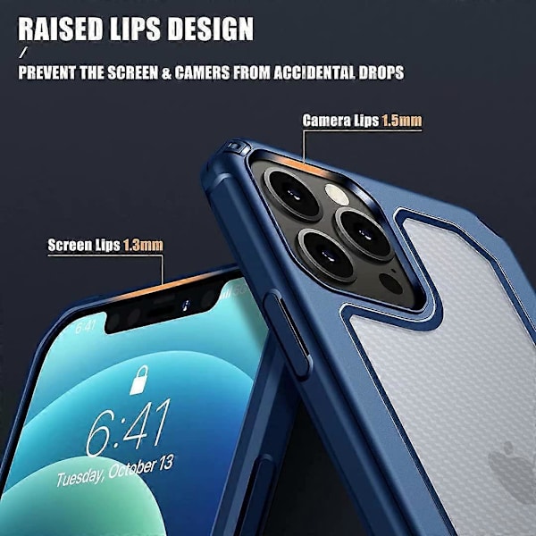 Designad för iPhone 13 Pro Max, Militärt Fallskydd Transparent Matt Skal Passar för iPhone 13 Pro Max 6,7 Tum, Gudian-serie, Blå
