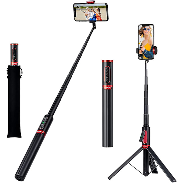 Portabel 60\" Selfie Stick Stativ i Aluminiumlegering med Integrerad Fjärrkontroll, Kompakt Storlek, Lätt, Hög Utökbar Telefonstativ för 4''-