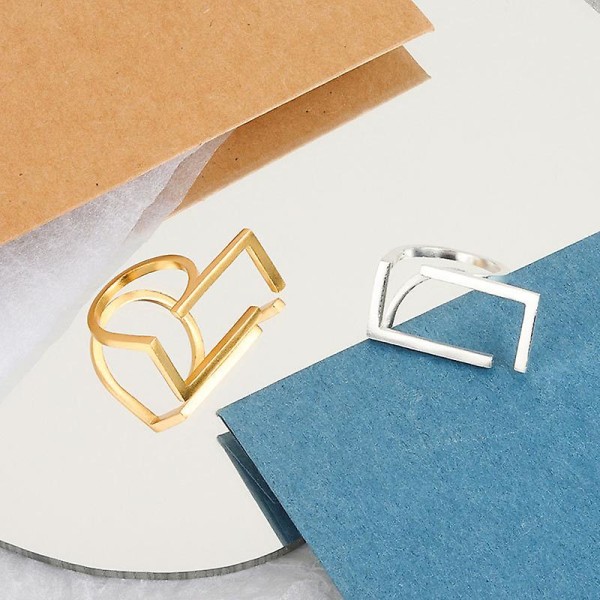 Unik rektangulær åpen båndring for kvinner jenter gullbelagt minimalistisk geometrisk statement justerbare utvidbare fingerringer (gull)