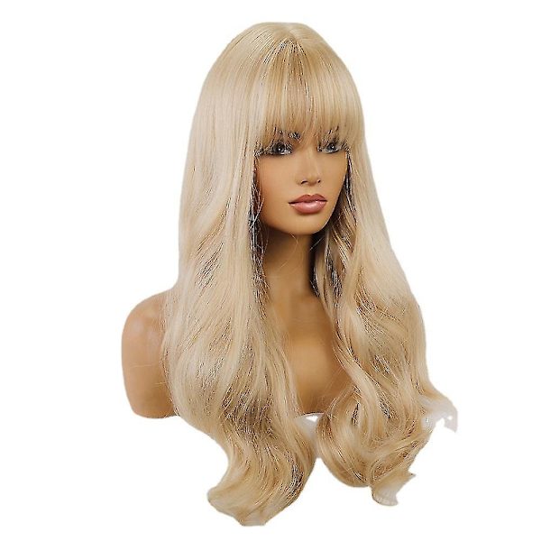 Platinablond lång lockig peruk blond