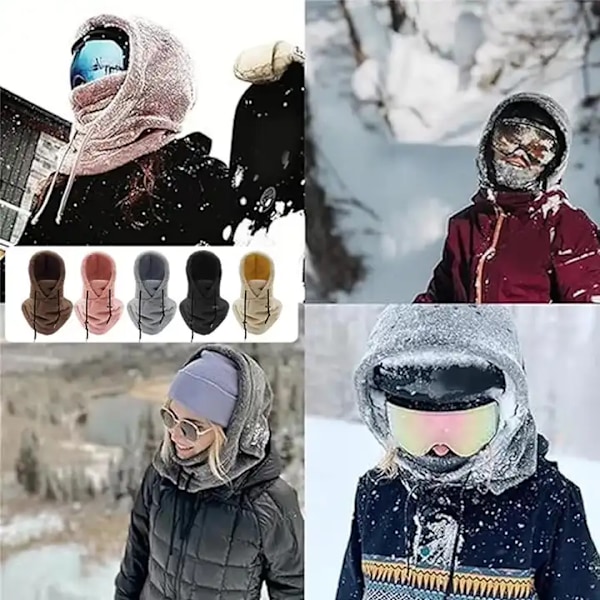 Sherpa Huva Skidmask Vinter Balaclava Kallt Väder Vindtät Justerbar Varm Huva Skydd Hatt Mössa Halsduk-grå