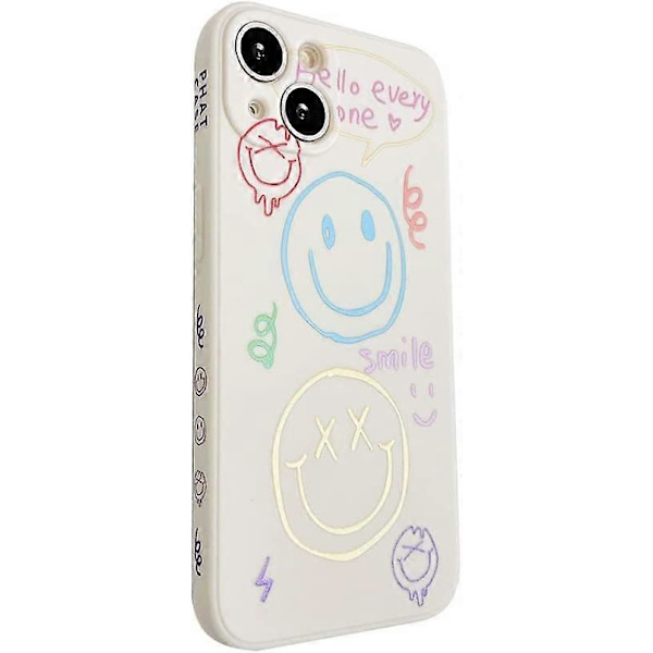 Happy Smile Graffiti Sida Print Söt Telefonfodral Kompatibelt för iPhone 13 6.1\" Fodral för Kvinnor Män Mode Smalt Mjukt Fodral för Apple iPhone 13