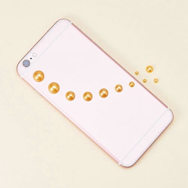 Cirka 690 st 6 Storlekar Gyllengul Plat Rygg Pärla Cabochon för Hantverk Scrapbooking Dekoration Skor Bröllopsklänning DIY Telefon Naglar (4mm, 5mm, 6mm,