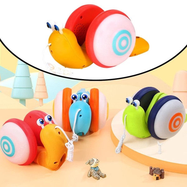 Sneglelegetøj til børn, der trækker i reb, Kreativt lys musik, trækkesnegl, babylegetøj til småbørn（Gult）