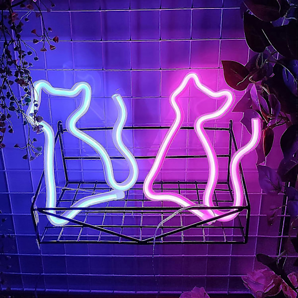 Neon-skyltar med kattmotiv, USB- eller 3-AA-batteridriven, LED-lampor för bordsdekoration, väggdekoration till flickrum, födelsedagspresent till barn (rosa)