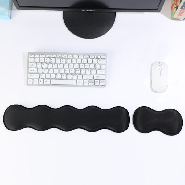 2 stk. Håndledsstøtte i Hukommelsesskum Sæt Tastatur Håndstøtte Laptop 3D Stereo Håndpuder Håndledspude Solid /Mus Mat Tilbehør