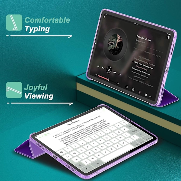 iPad Air 4 Fodral 2020 - iPad Air 4:e generation Fodral 10,9 tum Lätt Smalt Omslag Med Genomskinlig Frostad Hård Bak [stöder Touch ID](Klöver Lila
