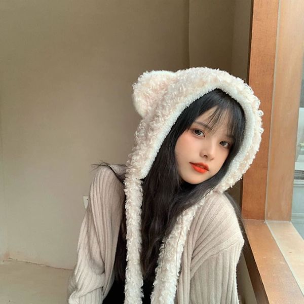 Söt Plysch Faux Fur Djur Critter Hatt Mössa Med Öronklaffar Fuzzy Björnhatt Mjuk Varm Vinterhatt Beanie För Vuxna Kvinnor Flickor Beige-1 -