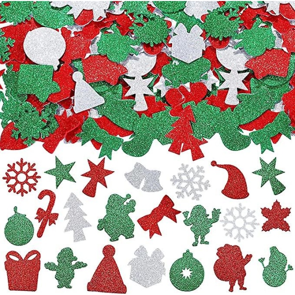 Glitter Christmas Foam Stickers Selvklebende Xmas Theme Shapes Stickers Christmas Craft Stickers