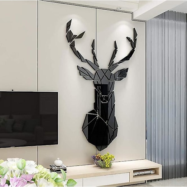 3D Spegelhjort Väggdekaler Väggmålningar Tredimensionella Väggdekaler Dekaler DIY Dekorativa Väggdekaler Vardagsrum Sovrum TV Soffa Bakgrundsväggskonst Wa