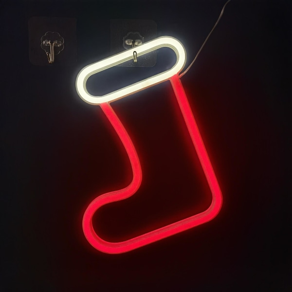 Jule-neonskilt, julestøvel-neonlys, LED-veggdekorativt, batteri- og USB-drevet lys veggdekor, jule-LED-lysskilt for soverom