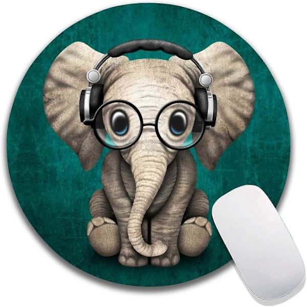 Rund Musmatta Söt Elefant, Personlig Premium-Texturerad Musmatta Design, Tvättad Lycra-Tyg Musmatta, Halksäker Gummibas Datormus P