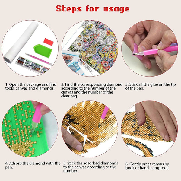 5D Diamantmålning Kit för Vuxna, Färg Blomma Fåglar Diamantmålning DIY Runda Borr Diamantmålning Konst, Måla efter Nummer Diamantpunkter med Verktyg