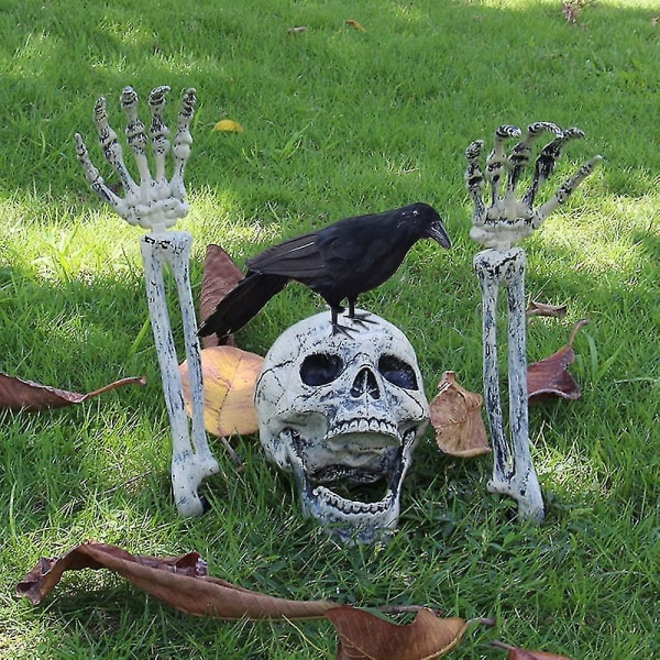 Realistiset luurankopanokset ja varis Halloween -koristeet nurmikon panoksiin Garden Halloween -luurankokoristeeksi