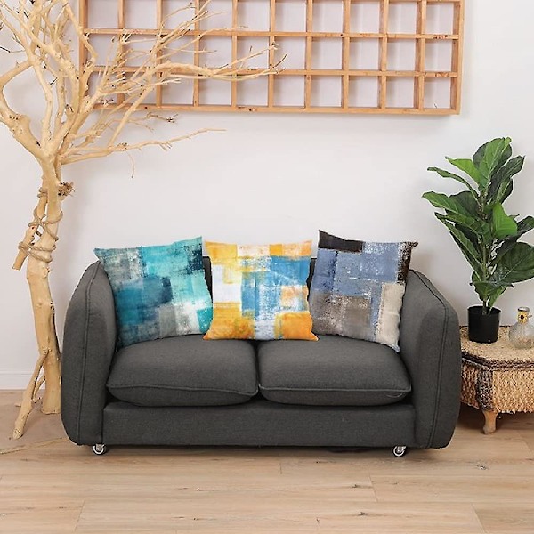 Kudde och Kuddfodral Set med 2 Kuddfodral Abstrakt Gul Grå Målning Modern Konst 45x45cm För Vardagsrum Mjuk Sammet Örngott Soffa Fyrkantig