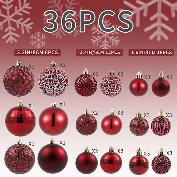 36 st Acid Blue Julgranspynt Bollar 2023, Bolas De Navidad - 6 st 3.2'', 12 st 2.4'', 18 st 1.6'' - Okrossbara Julgranskulor