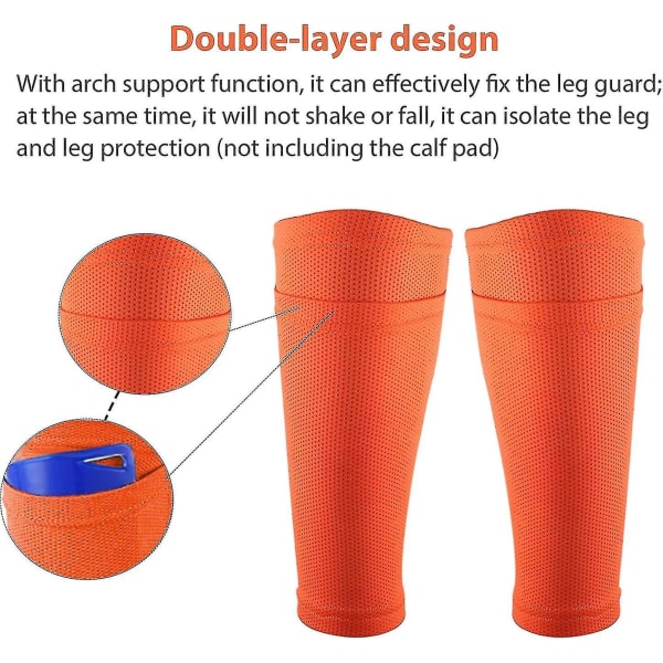 2 par åndbare fodbold benbeskytter ærmer med lomme, orange, til børn
