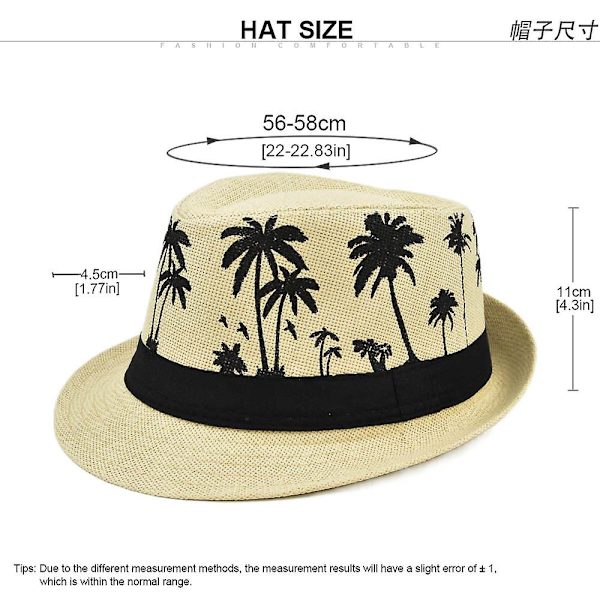 Hainan kokosnötsträd halmhatt topphatt jazzhatt vår och sommar strandhatt utomhus solskydd hatt rullad kant jazzhatt