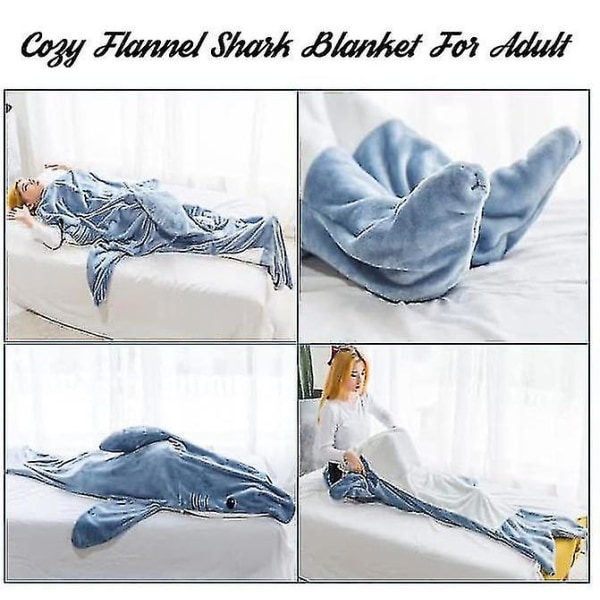 Shark Blanket Hettegenser Voksen - Shark Onesie Bærbart Voksen Teppe - Shark Blanket Super Myk Koselig Flanell Hettegenser Shark Sovepose（M）