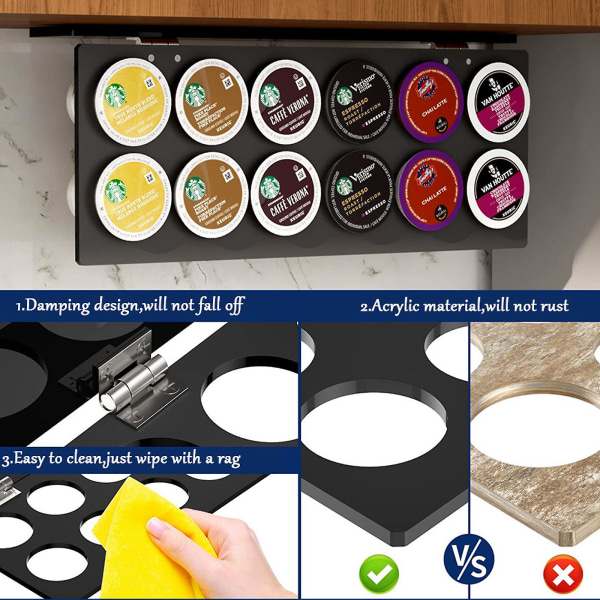 Akryl underskap kaffeputeholder for K kopper Plassbesparende under benkeskap kaffeputeholder