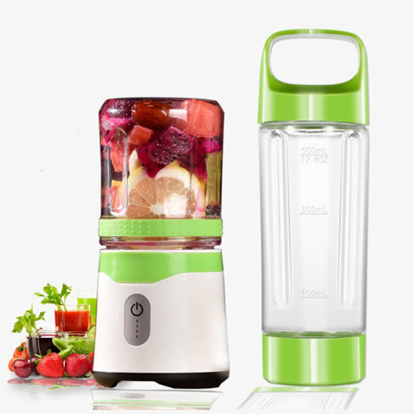 Elektrisk juicemixer for grønnsaker og frukt med powerbank-funksjon og dobbel kopp for hotell, utendørs og reiser (rosa)