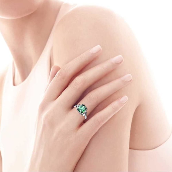 Naisten sormukset 925 Sterling-hopea smaragdileikkaus Lmellthe Loved One -lahjaksi