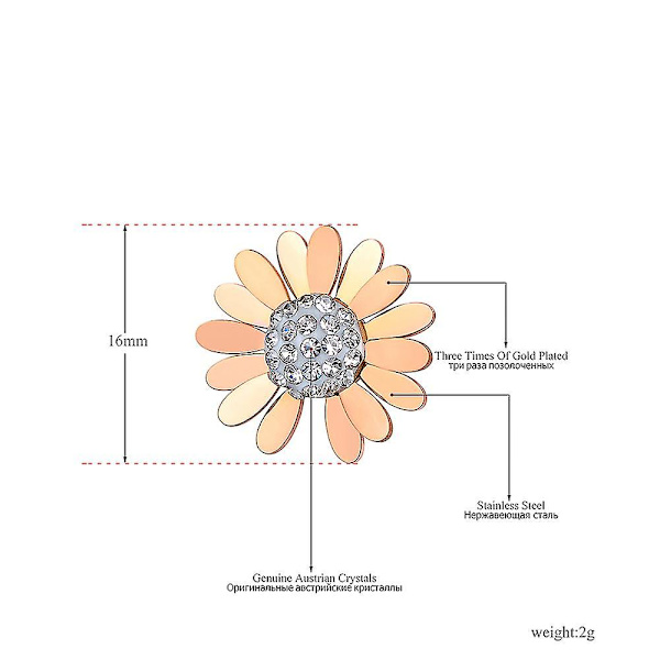 Søte små øredobber med rhinstein-solsikke i rustfritt stål - Trendy plante-smykker for kvinner og jenter