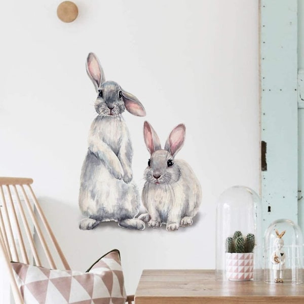 Tegnefilm Kanin Kunst Decals Bunny Wall Stickers Vandtæt Vinyl Selvklæbende Aftagelige Vægmalerier til Børneværelse Soveværelse Vuggestue Småbørn Hus DIY Decorati