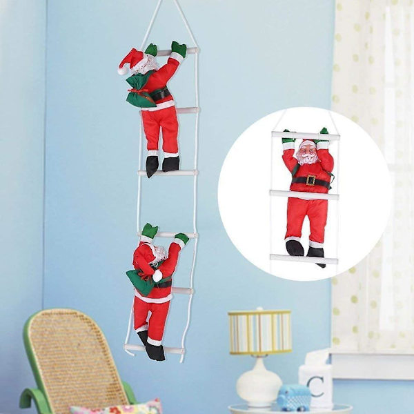 Jultomte som klättrar på rep-stege för julgran inomhus och utomhus hängande prydnad dekoration jul jul fest hem dörr vägg dekoration