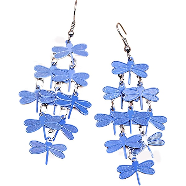 6pairs Dragonfly Earrings Multilayer Tassel Hook Earrings Colorful Dragonfly Dangle Earrings (d-8d)（Blue）