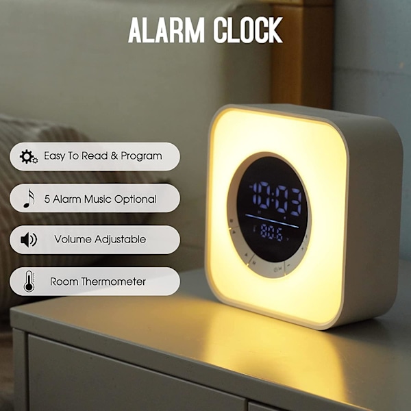 Väckarklocka för Tonåringar, Bluetooth-högtalare Nattlampa LED-lampa med 10 Färgväxlande Ljus, Temperaturvisning, Presentidéer för Tonåringar Flickor Pojkar Barn Sovrum