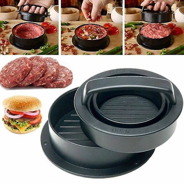 Burgerpress med 100 vaxpappersark - 3 i 1 Non-stick Hamburger Patty Maker för perfekta runda och läckra fyllda hamburgare