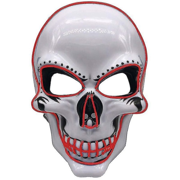 Halloween-dekorasjon Lysende hodeskallemaske Led skummel blitzmaske El Line lysmaske Cosplaymaske Festklær Masketilbehør（RED）