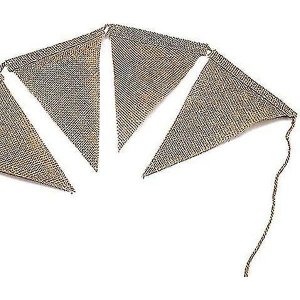 11 meter lång jutesnöre med vimplar, 48 st vimplar i jute, triangelflaggor (13 x 16 cm)