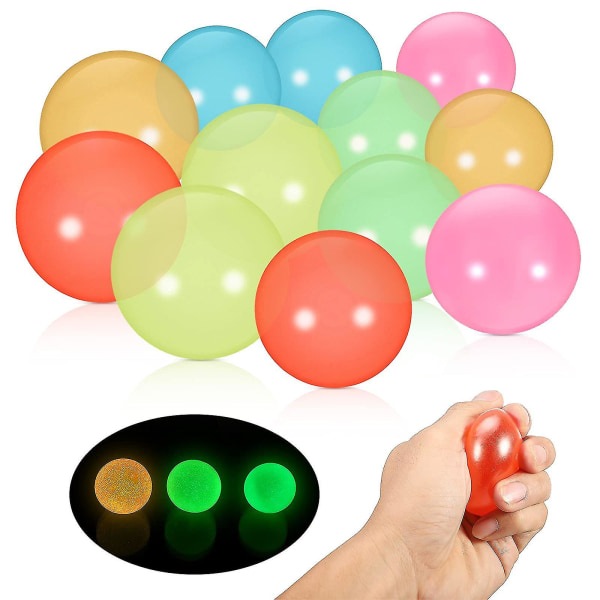 12 stykker Glødebolde Sticky Wall Balls Stress Relief Balls Sticky Ceiling Balls Loft Lysende Sticky Ball Fun