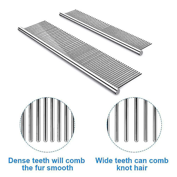 2-pack hundkammar med rundade ändar i rostfritt stål, kattkam för att ta bort tovor och knutar, professionellt verktyg för pälsvård, katt och andra husdjur