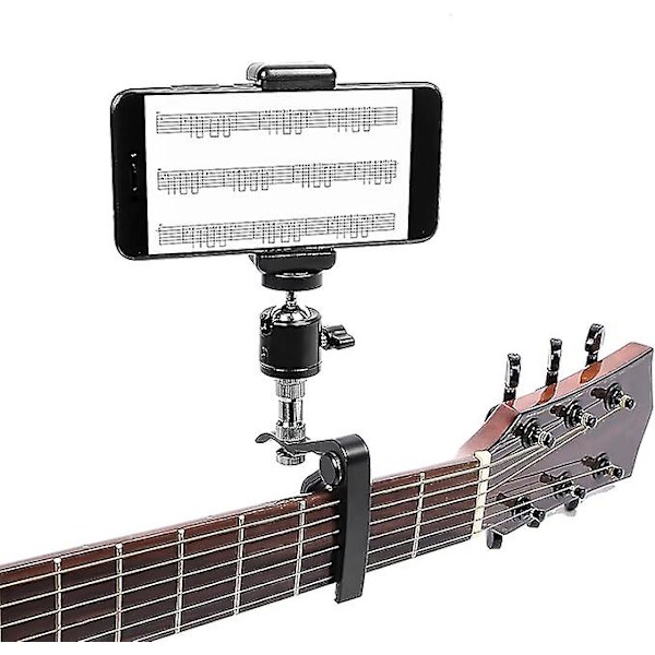 Gitarrtelefonhållare, metallgitarr capo, folk elbas med capo notblad gitarrtelefonhållare, lämplig för gitarr, elgitarr, bas, ukul