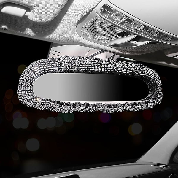 Auton taustapeilin bling-koristekansi joustavalla koristekannella, jossa on kiiltävät timantit, lämmin talvi, auton sisustan koriste, puhdas valkoinen