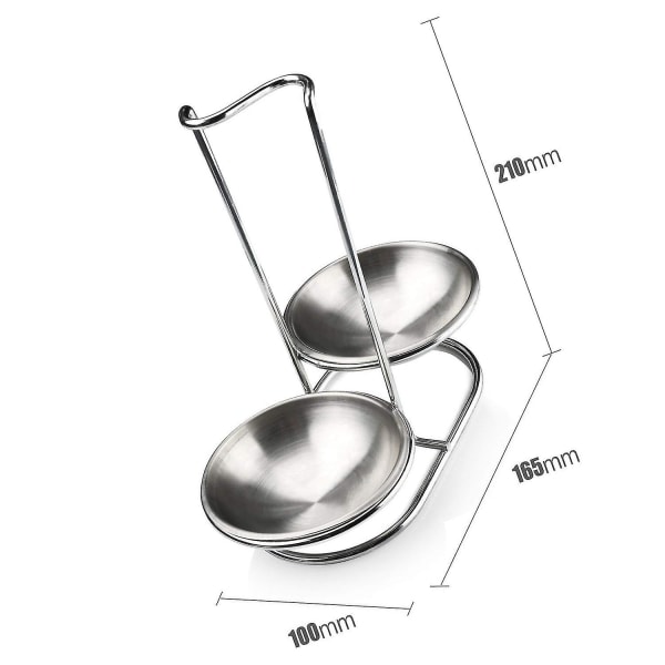 Skjehvileholder i rustfritt stål,langt håndtak vertikalt plassbesparende suppeøseholdere, øsehvile suppeøseholder sølv (dobbel)