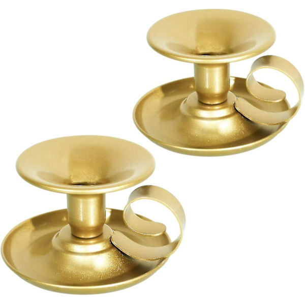 Set med 2 guldtaperljushållare, Chamberstick Ljusstakar för bröllop, fest, eldstad, ceremoni, ljusstake för jul, matsal