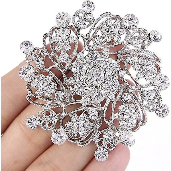 Bröllops corsage smycken kristall elegant blomma krans brosch för kvinnor silverfärgad