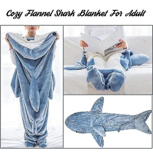 Shark Blanket Hettegenser Voksen - Shark Onesie Bærbart Voksen Teppe - Shark Blanket Super Myk Koselig Flanell Hettegenser Shark Sovepose（M）