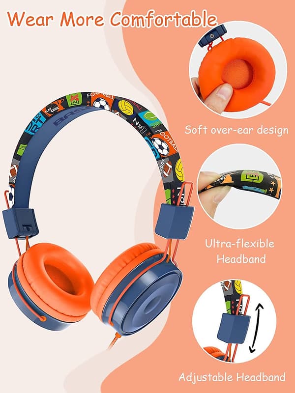 Barnens headset med mikrofon - hopfällbart och justerbart stereotrådbundet headset för barn