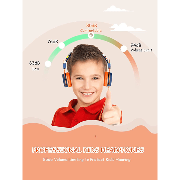 Barnens headset med mikrofon - hopfällbart och justerbart stereotrådbundet headset för barn